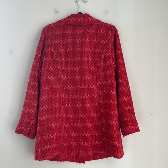 NWT CABI Sloan wool blend elastic stretch tweed red and pink midi coat sz M - Picture 8 of 9